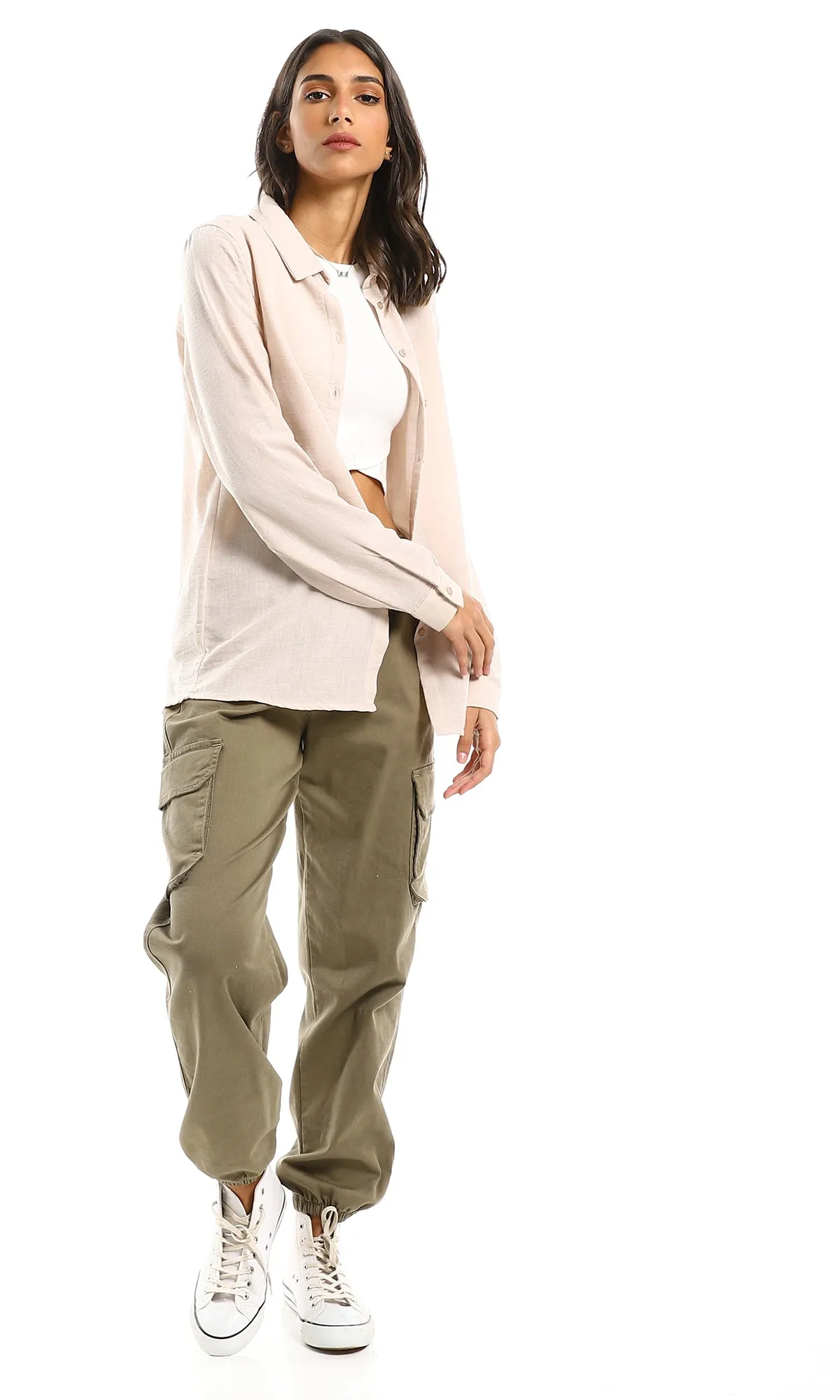 98214 Classic Collar Full Buttoned Beige Shirt