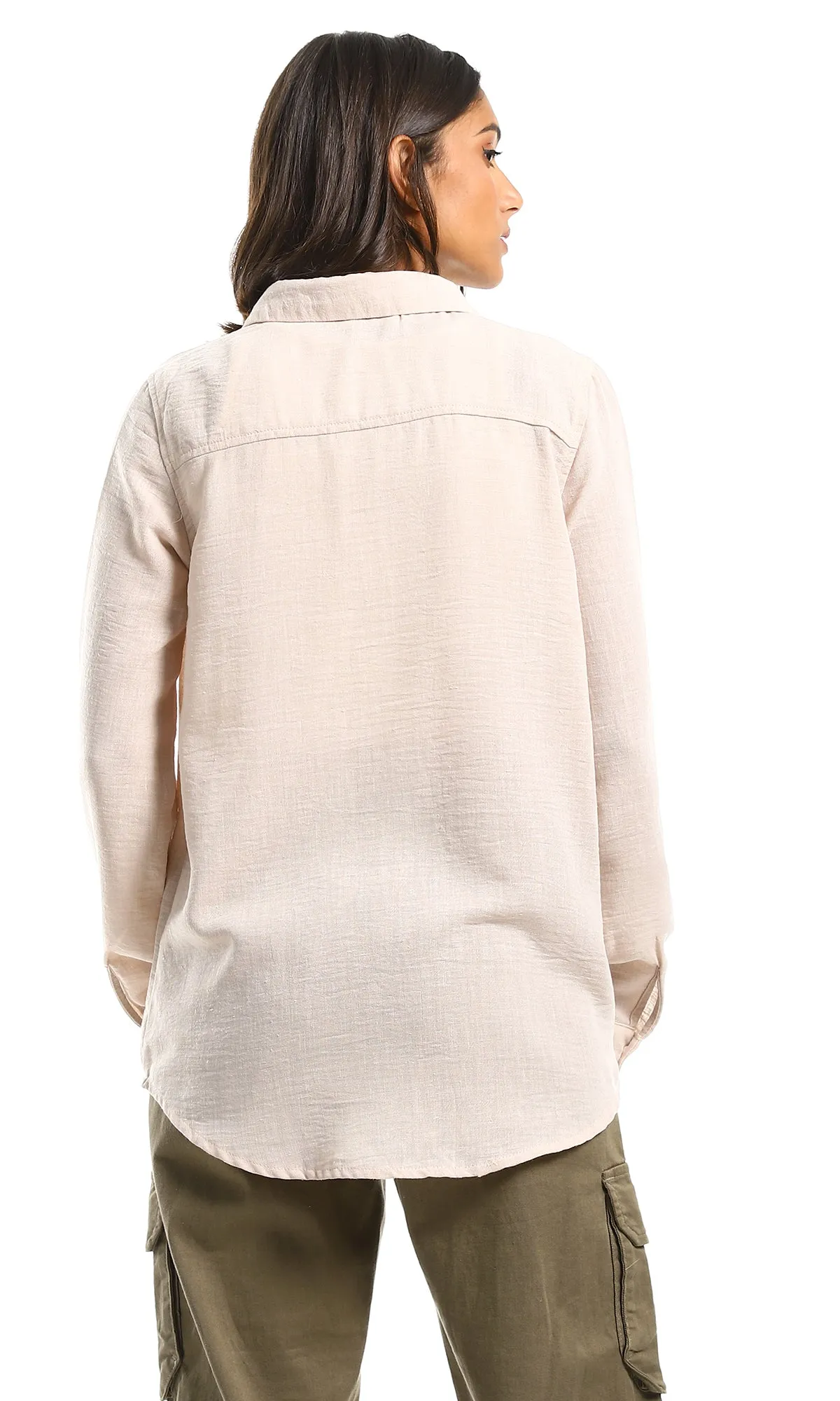 98214 Classic Collar Full Buttoned Beige Shirt