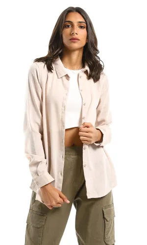 98214 Classic Collar Full Buttoned Beige Shirt