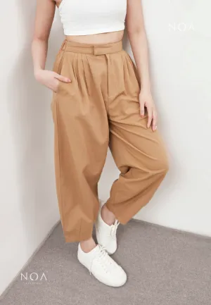 AERI Linen Basic Ankle Pants - Light Brown