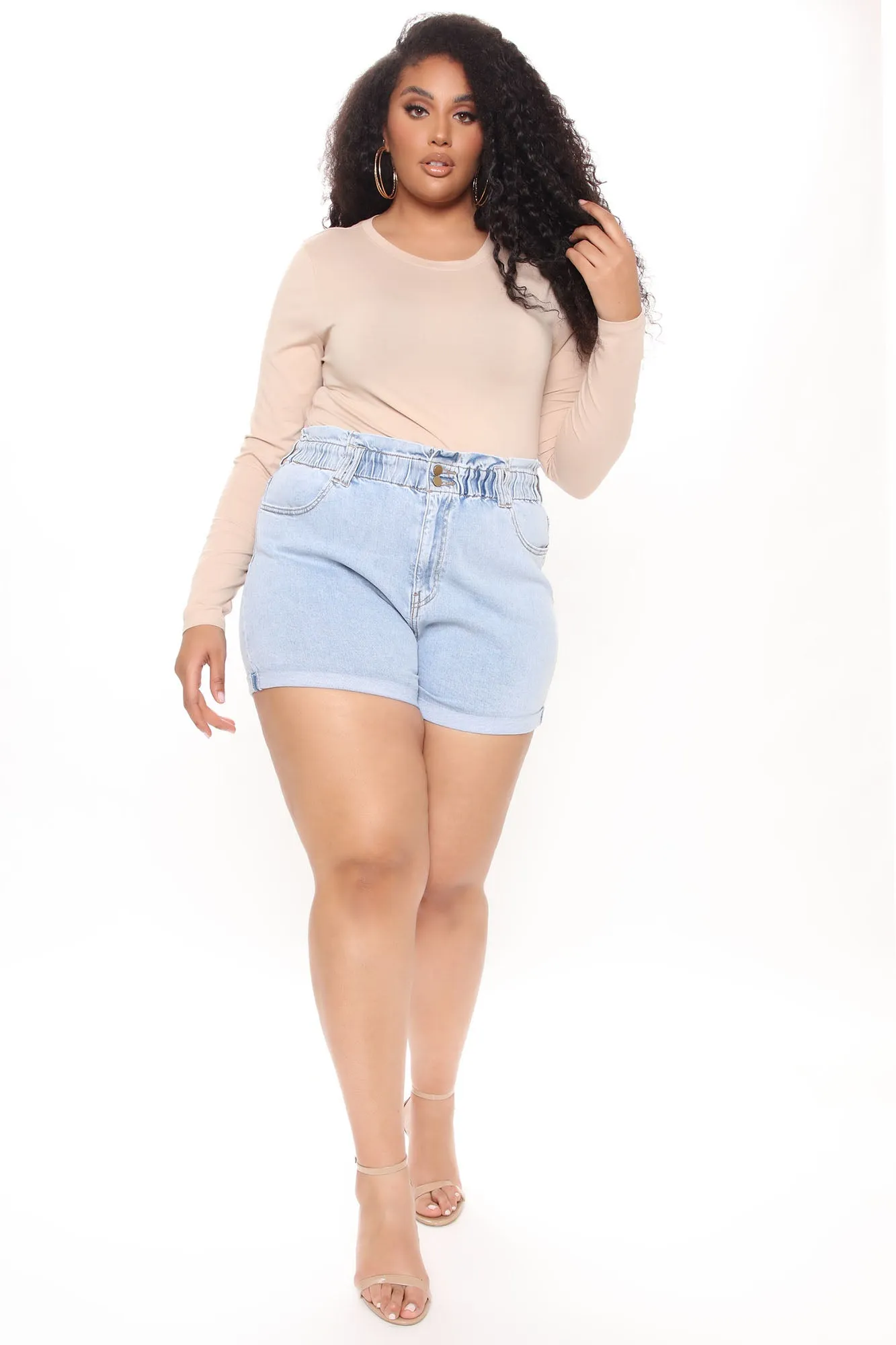 Alana Paperbag Waist Denim Shorts - Light Blue Wash