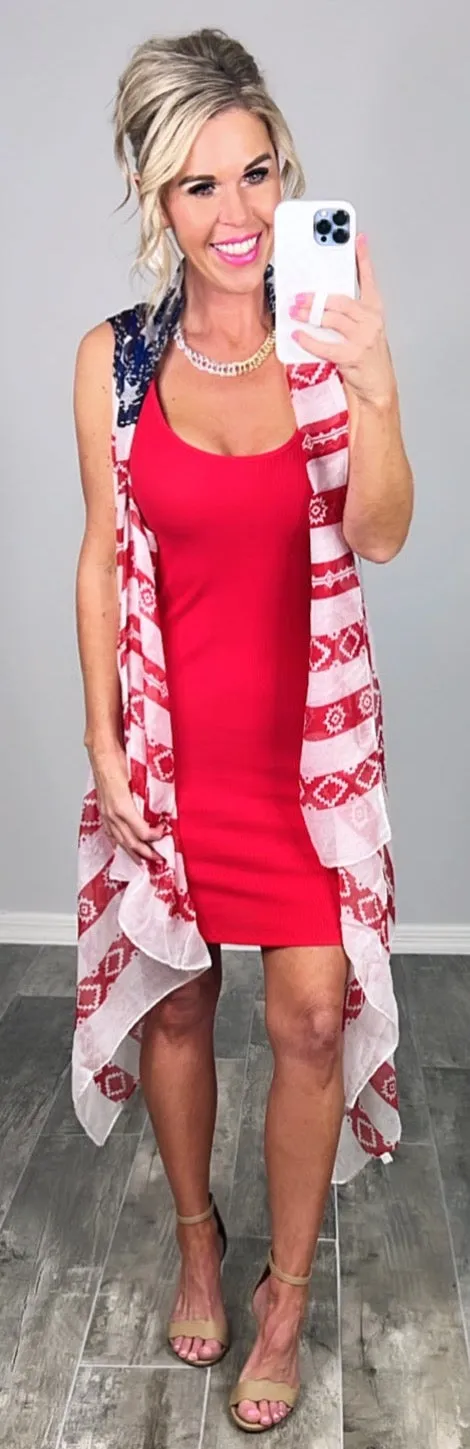American Flag Aztec Kimono
