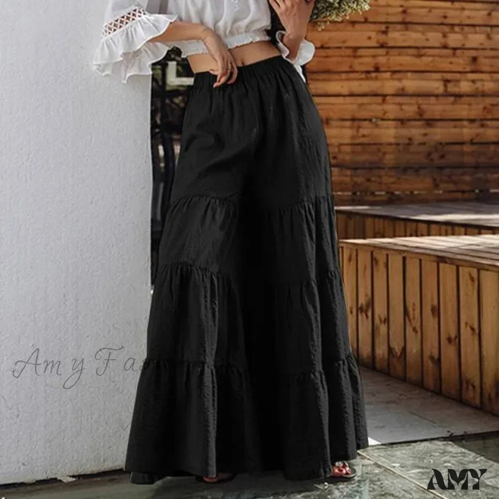 Amy Fashion - Casual Elastic Waist Long Solid Pants