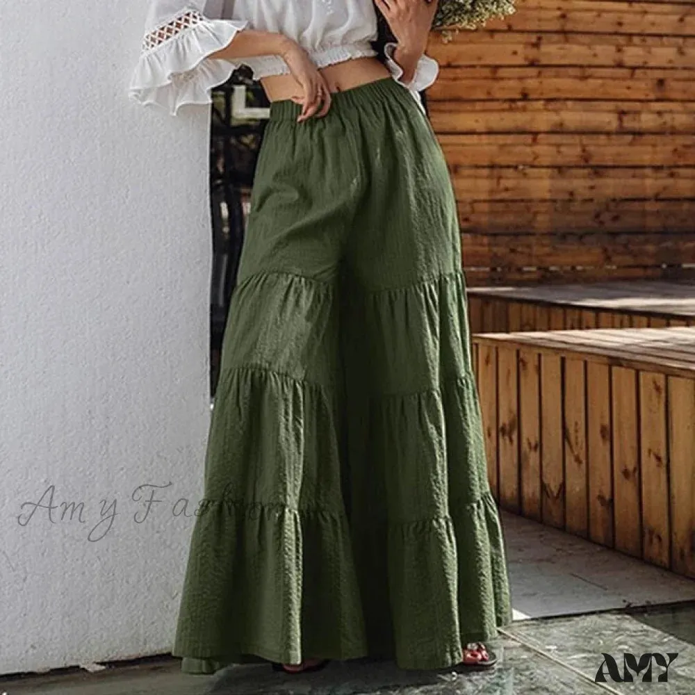 Amy Fashion - Casual Elastic Waist Long Solid Pants