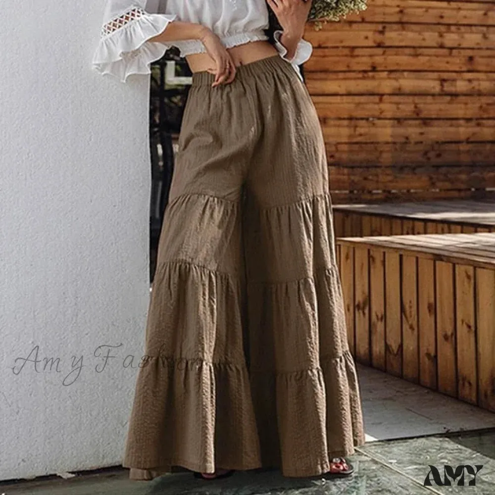 Amy Fashion - Casual Elastic Waist Long Solid Pants