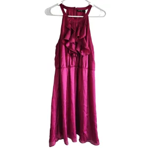 Apt 9 Womens Sz 12 Purple Satin Midi Dress Sleeveless Ruffled Neck
