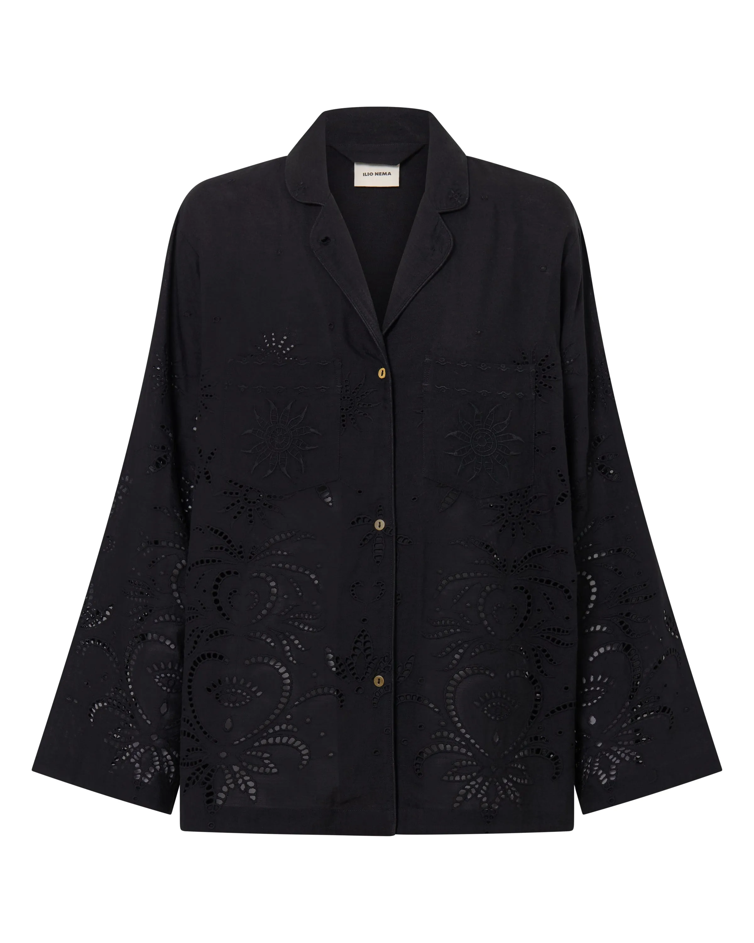 Bacchus Black Eyelet Linen Shirt