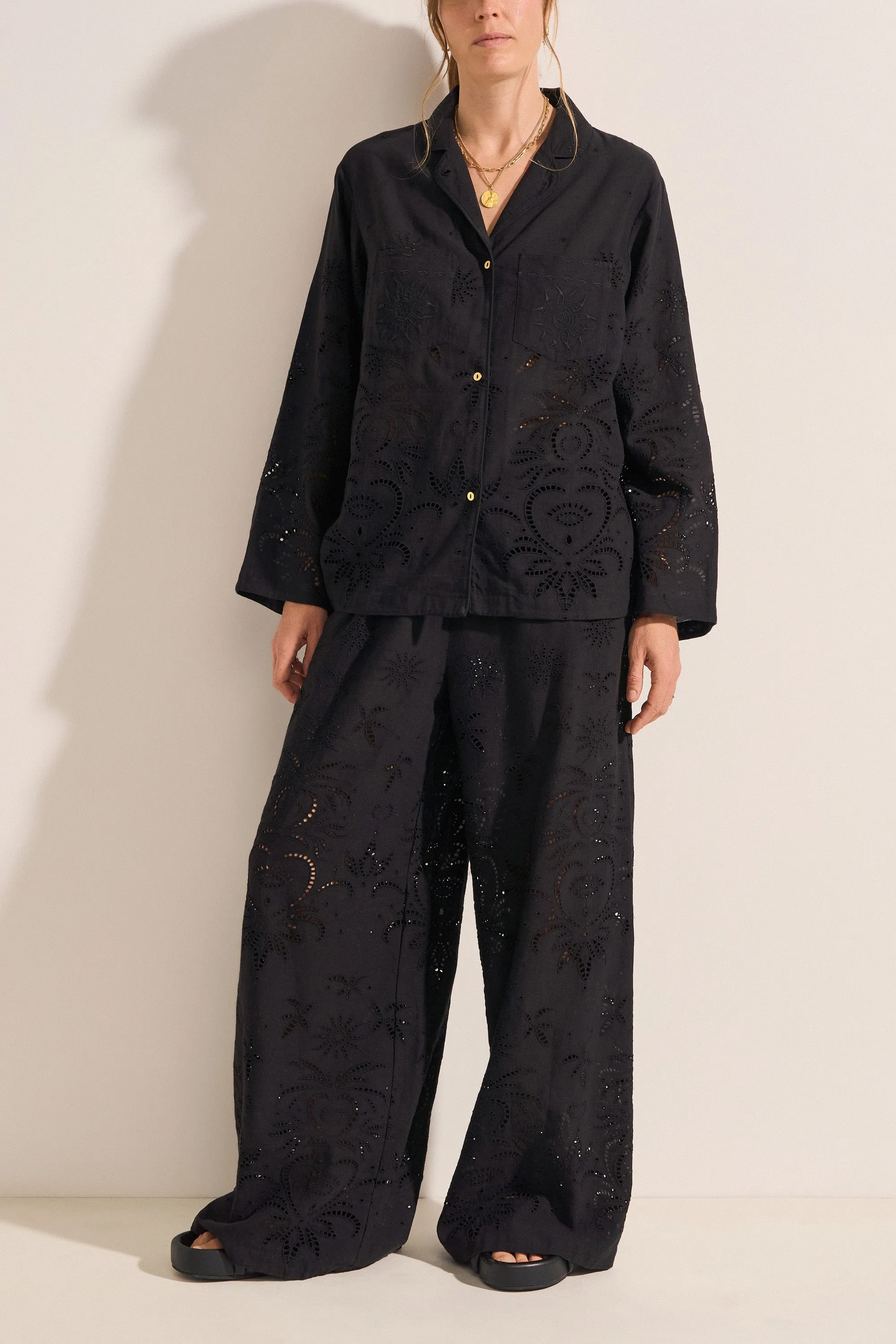 Bacchus Black Eyelet Linen Shirt