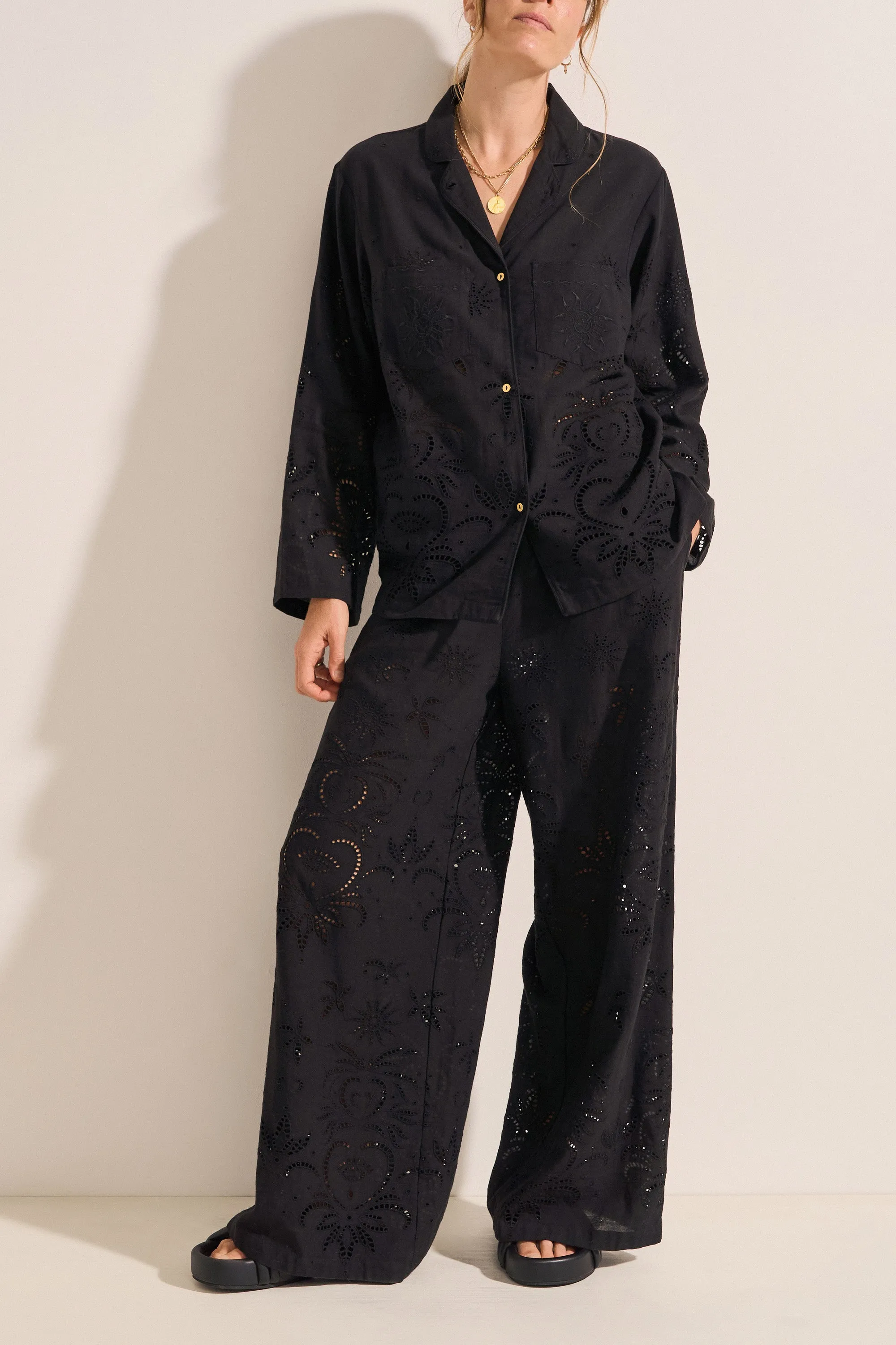 Bacchus Black Eyelet Linen Shirt