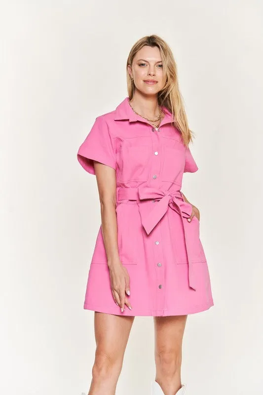Bailey Belted cotton short dress