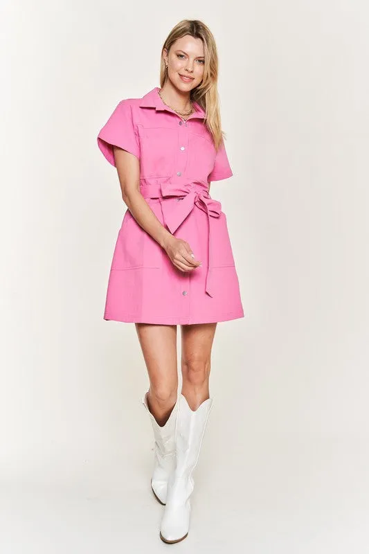Bailey Belted cotton short dress