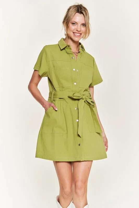 Bailey Belted cotton short dress