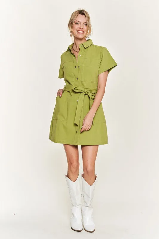 Bailey Belted cotton short dress