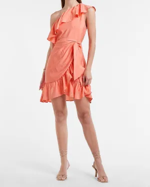 Belted One Shoulder Ruffle Dress in Amalfi Blush