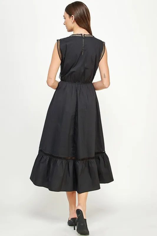 Black Ladder Trim Detail Poplin Dress