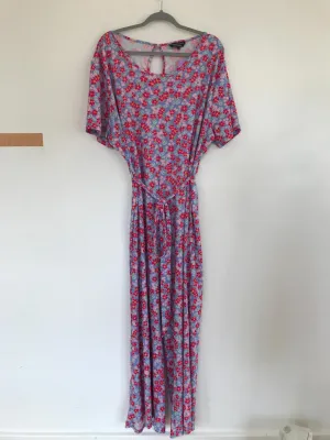 Blue and Pink Floral Belted Jumpsuit, Wednesday'S Girl, Size 24