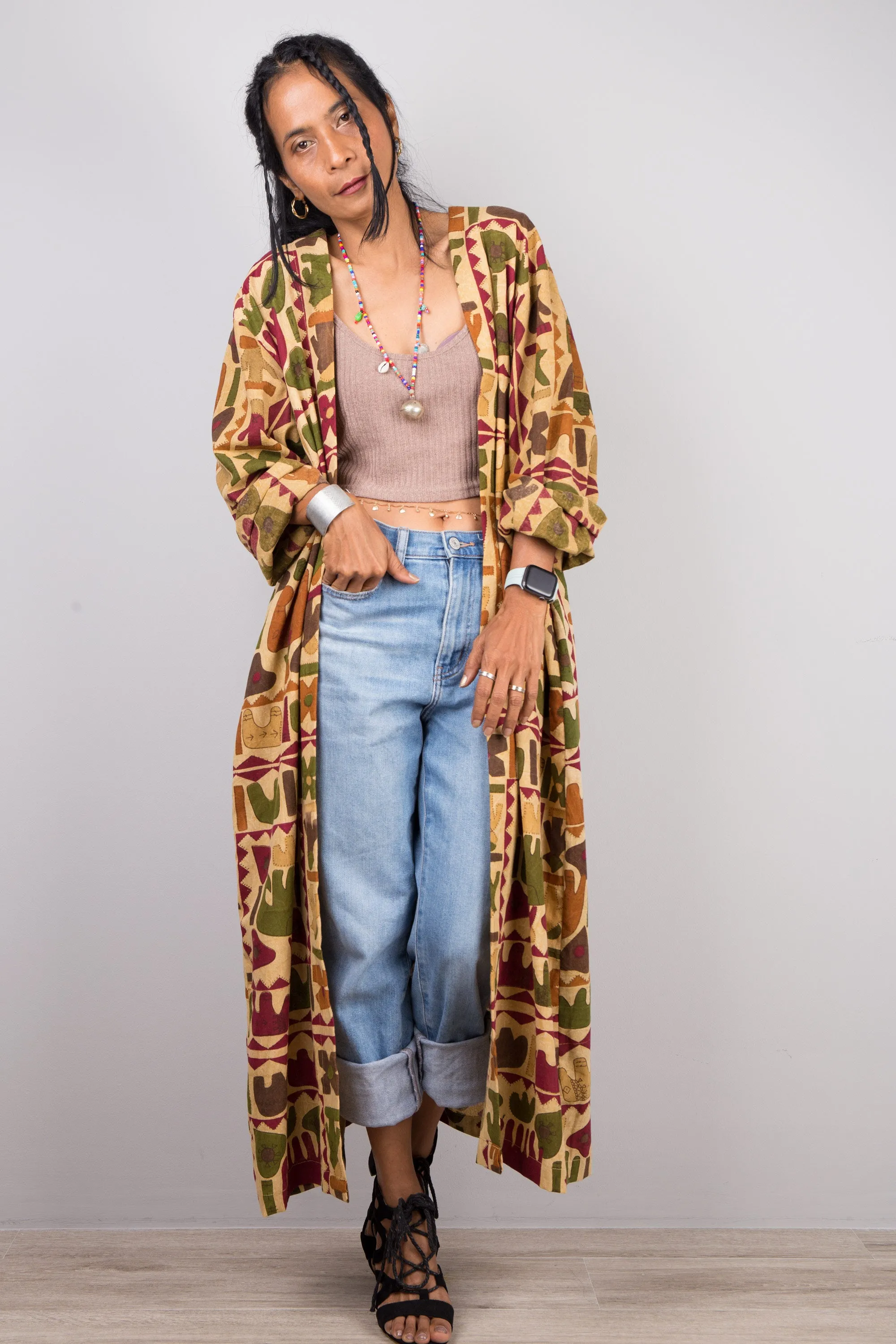 Boho Kimono Cardigan, Indian Cotton duster vest, Beach cover up