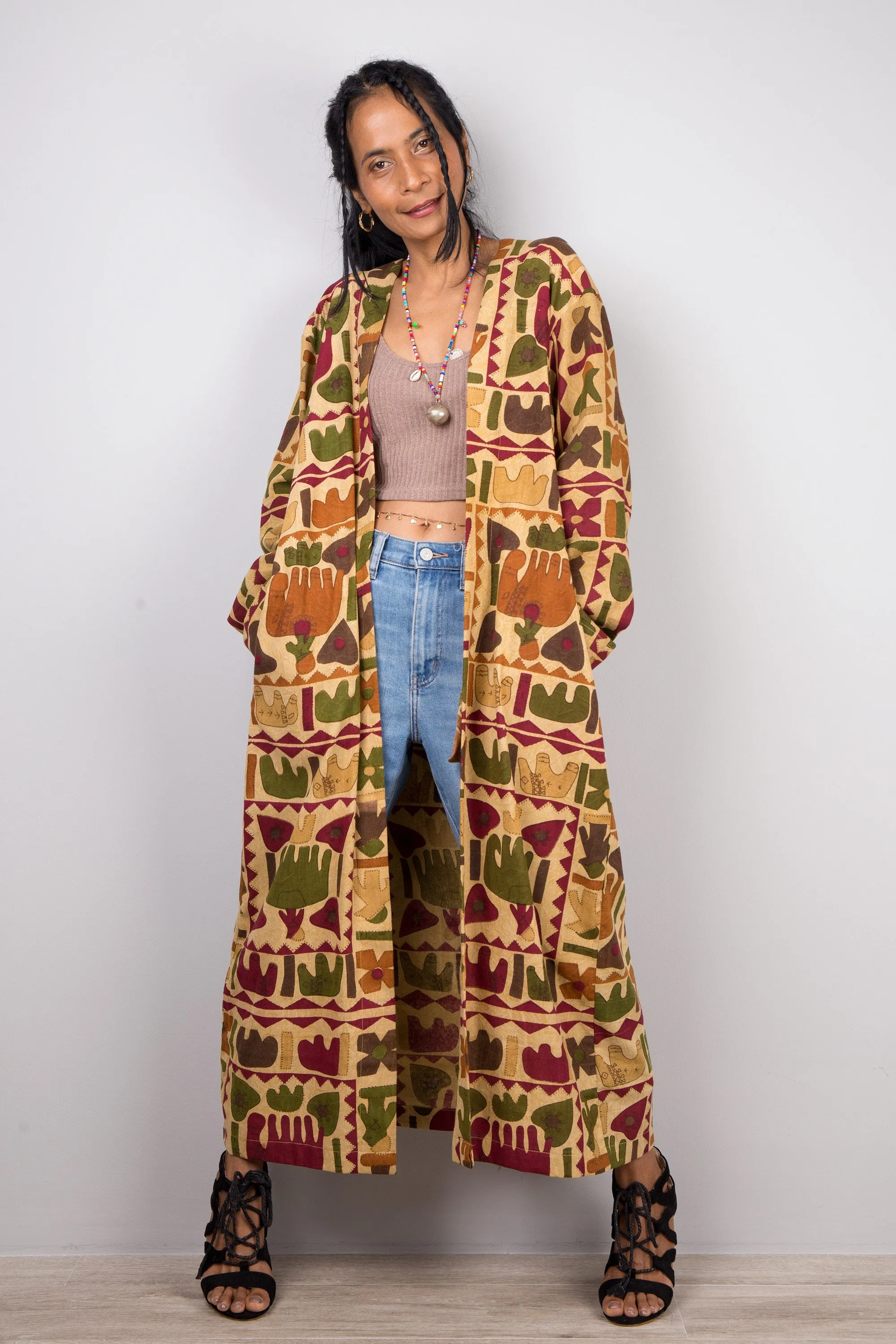 Boho Kimono Cardigan, Indian Cotton duster vest, Beach cover up