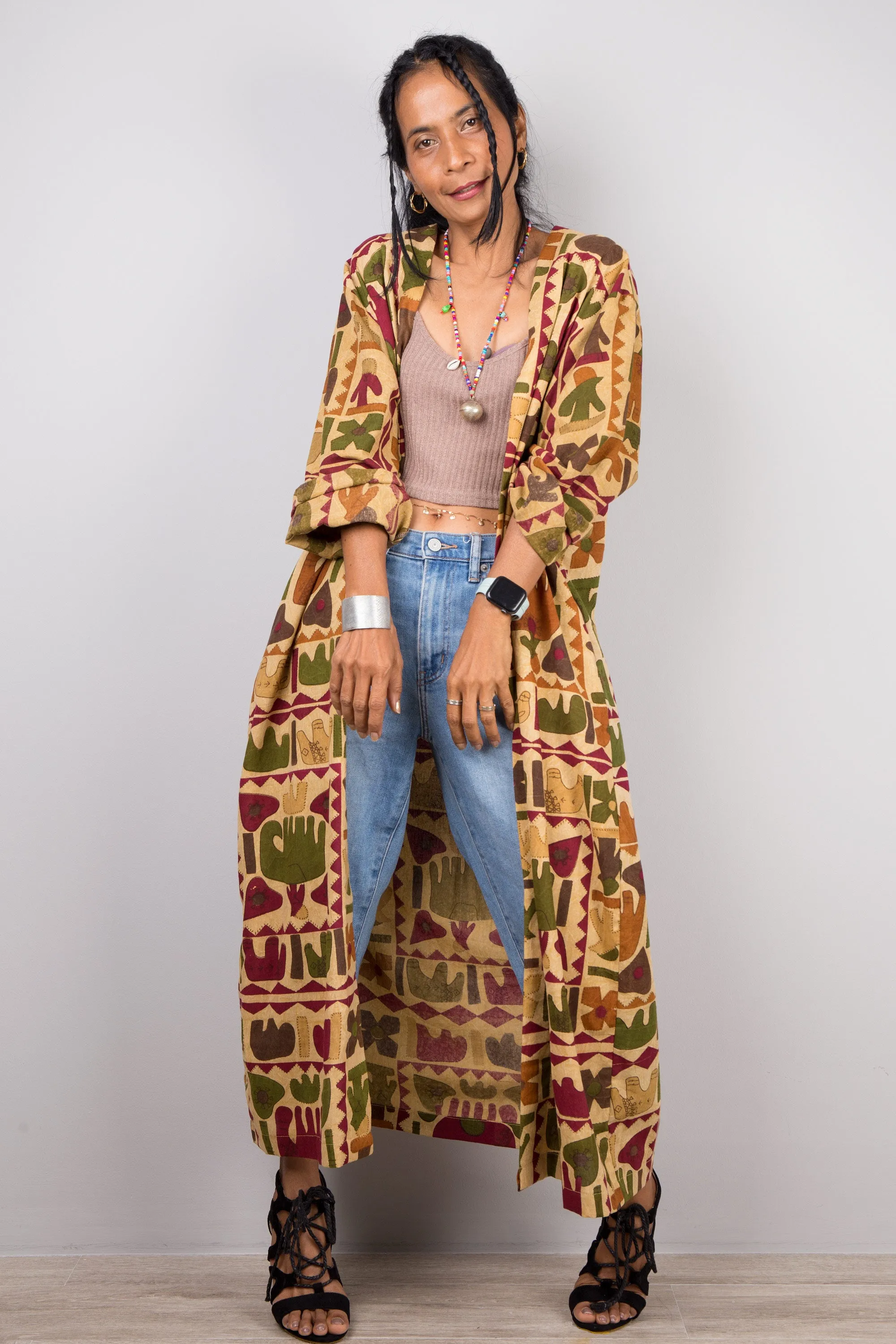 Boho Kimono Cardigan, Indian Cotton duster vest, Beach cover up