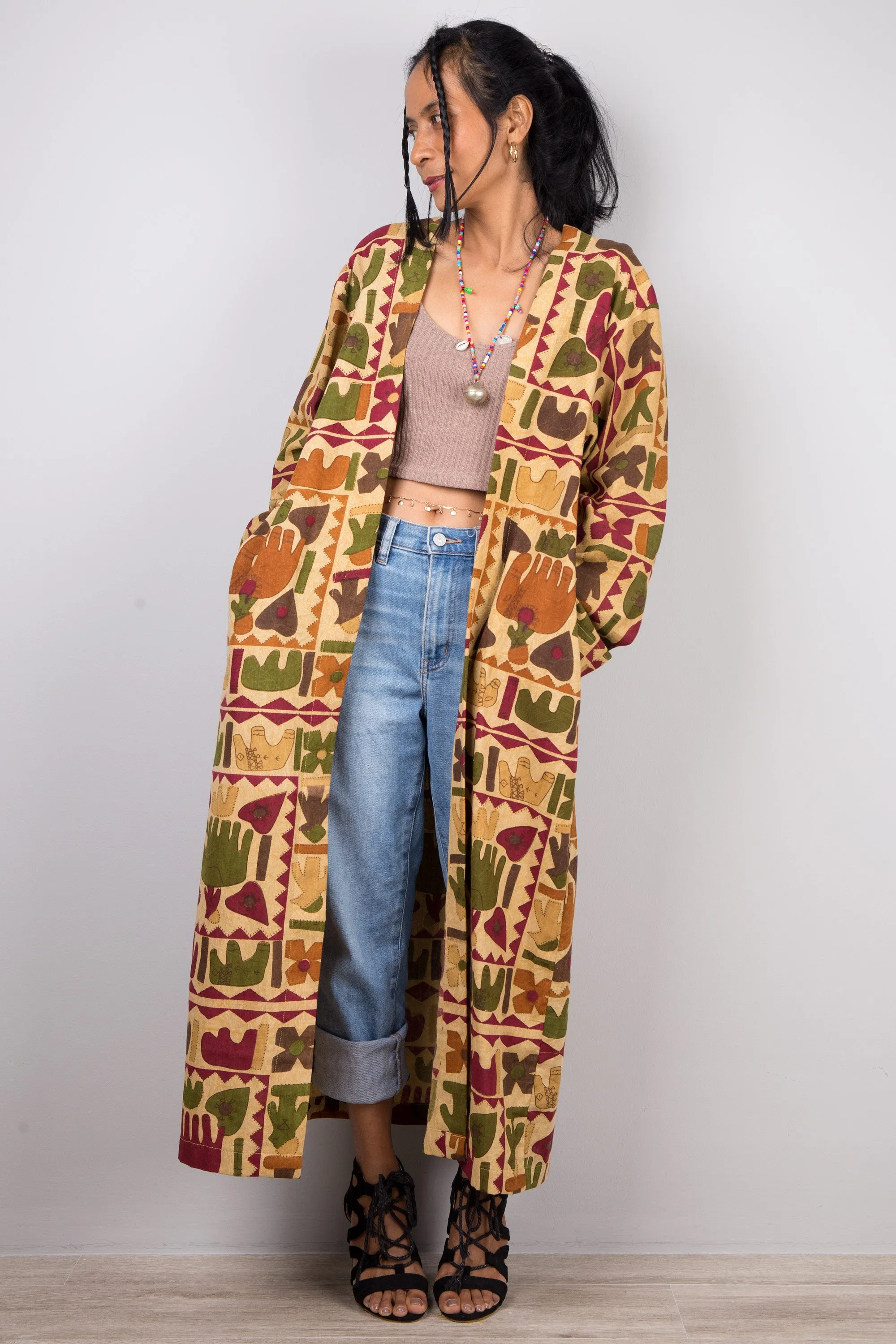 Boho Kimono Cardigan, Indian Cotton duster vest, Beach cover up