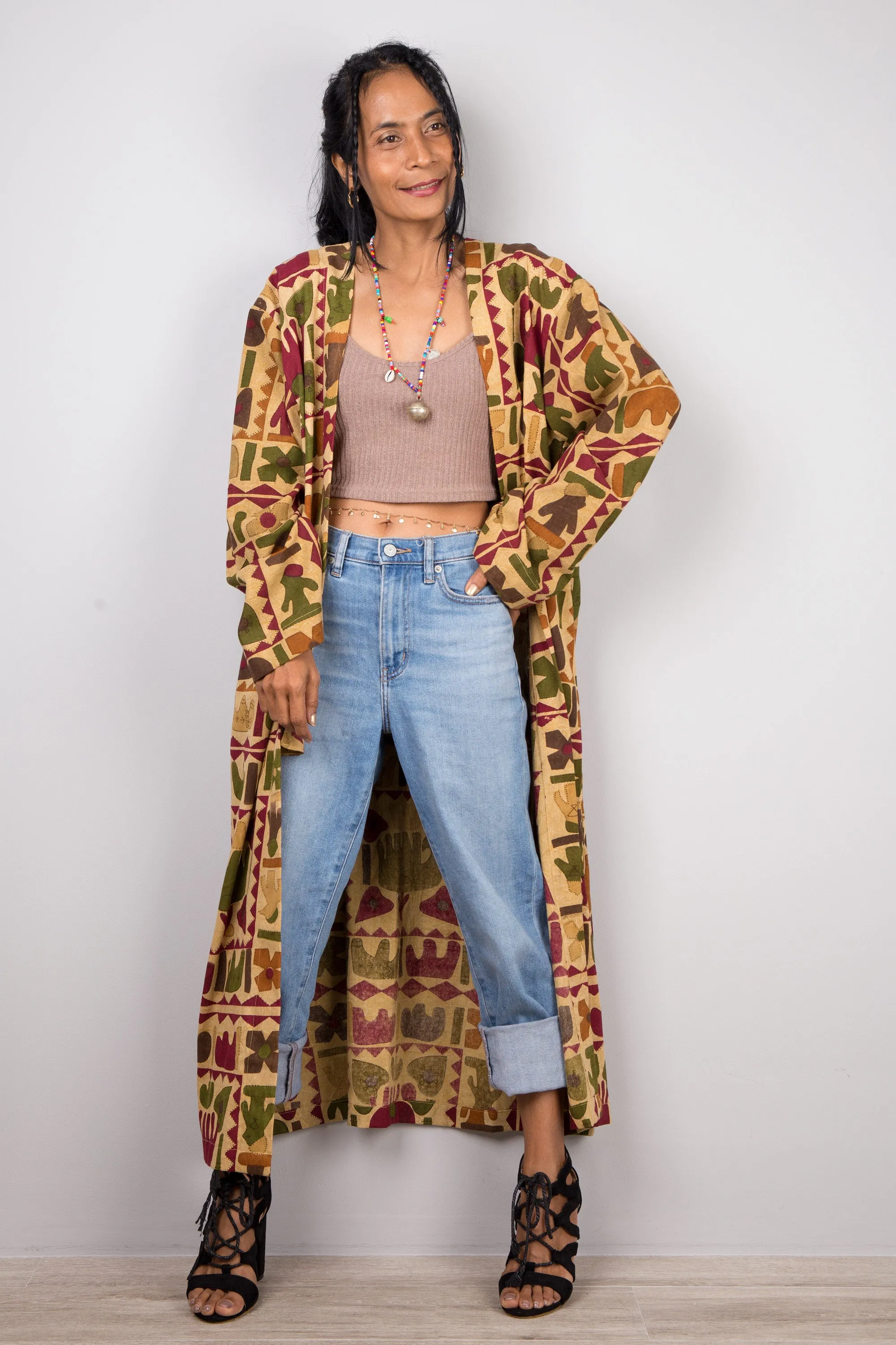 Boho Kimono Cardigan, Indian Cotton duster vest, Beach cover up
