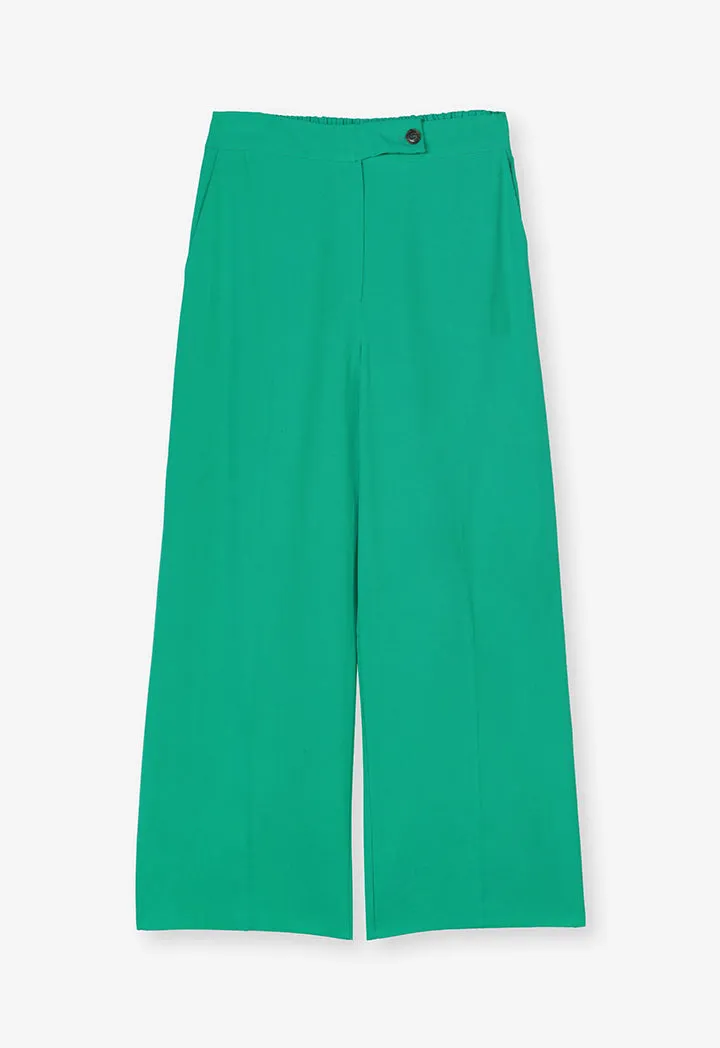 Choice Button Detail Wide Leg Trousers Green