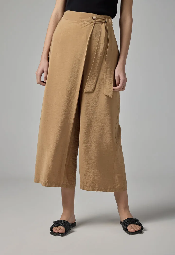 Choice Solid Crinkled Wrap Trousers Brown