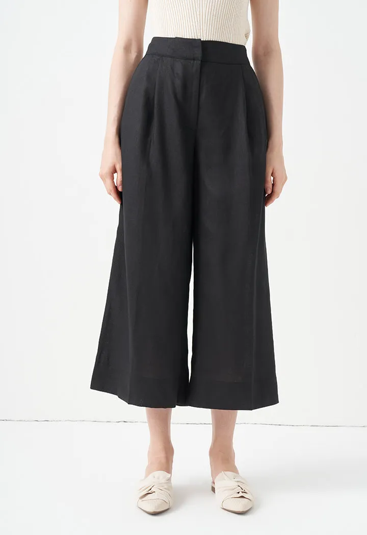 Choice Wide Leg Solid Trousers Black