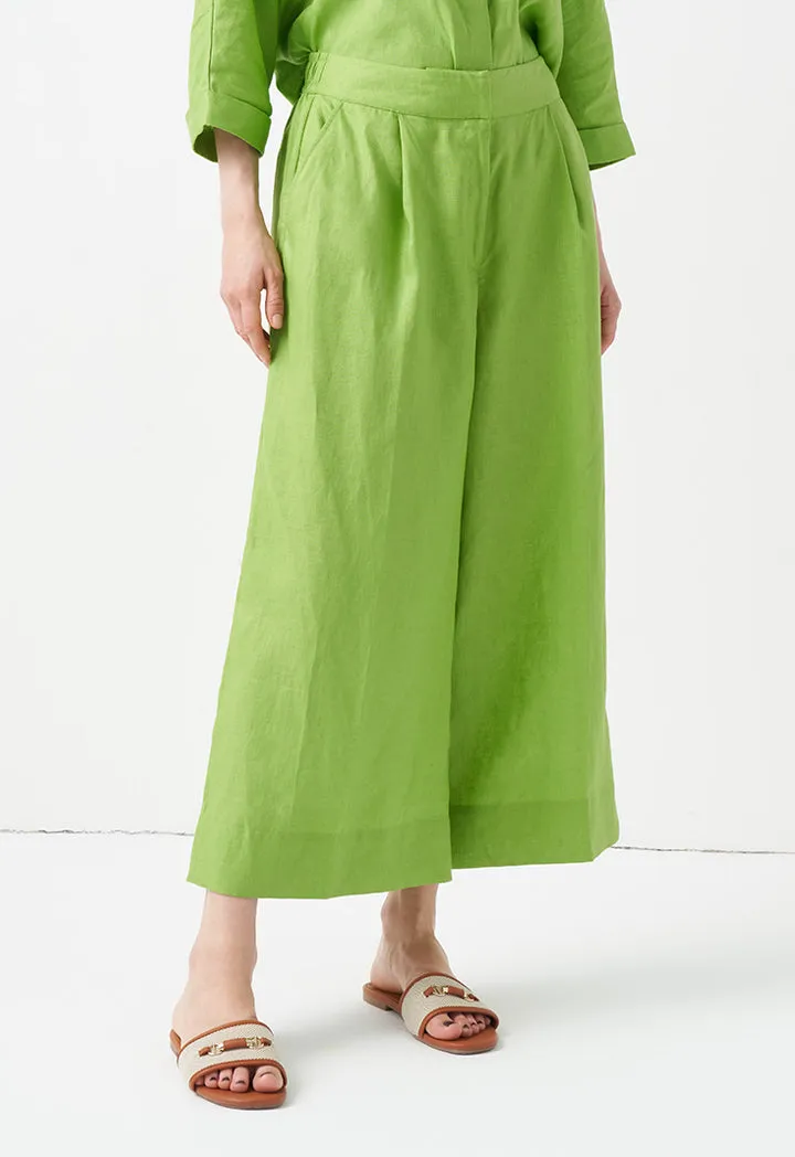 Choice Wide Leg Solid Trousers Green