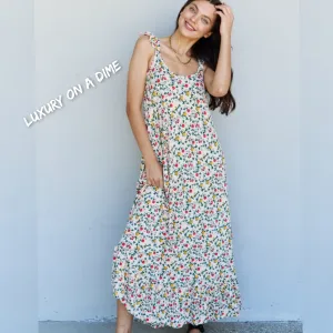 Cottage Ruffle Shoulder Sleeveless Retro Floral Maxi Dress