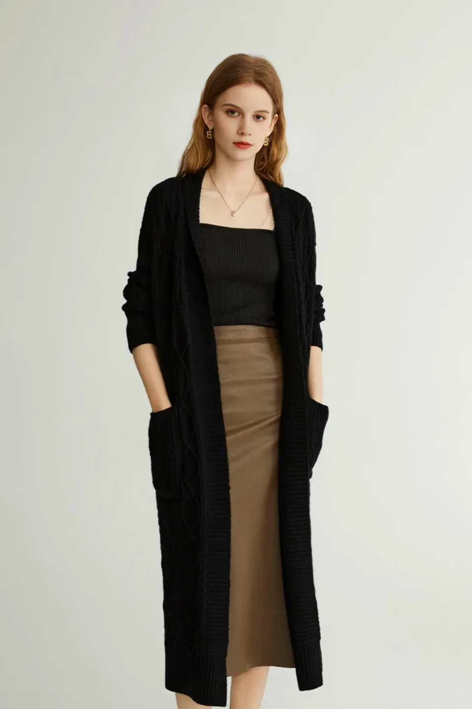 Cozy Cable Knit Duster Cardigan with Side Pockets