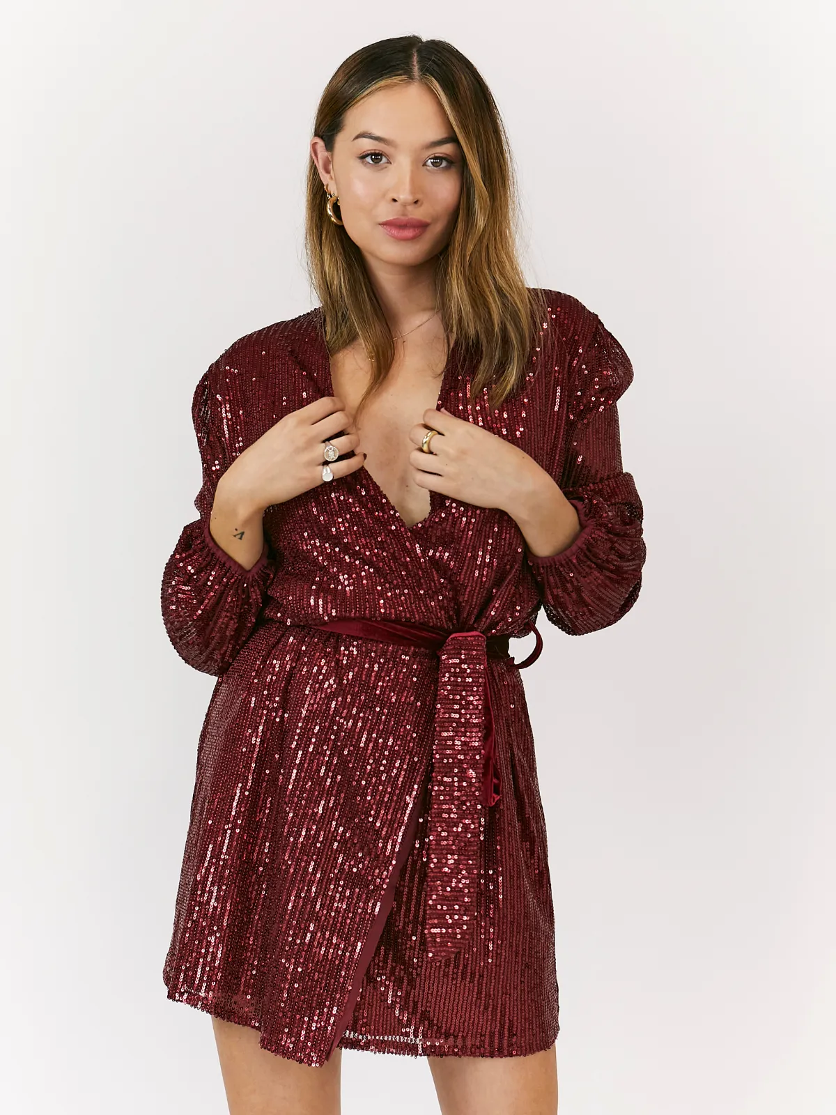 Dani Sequin Wrap Dress / Mulberry