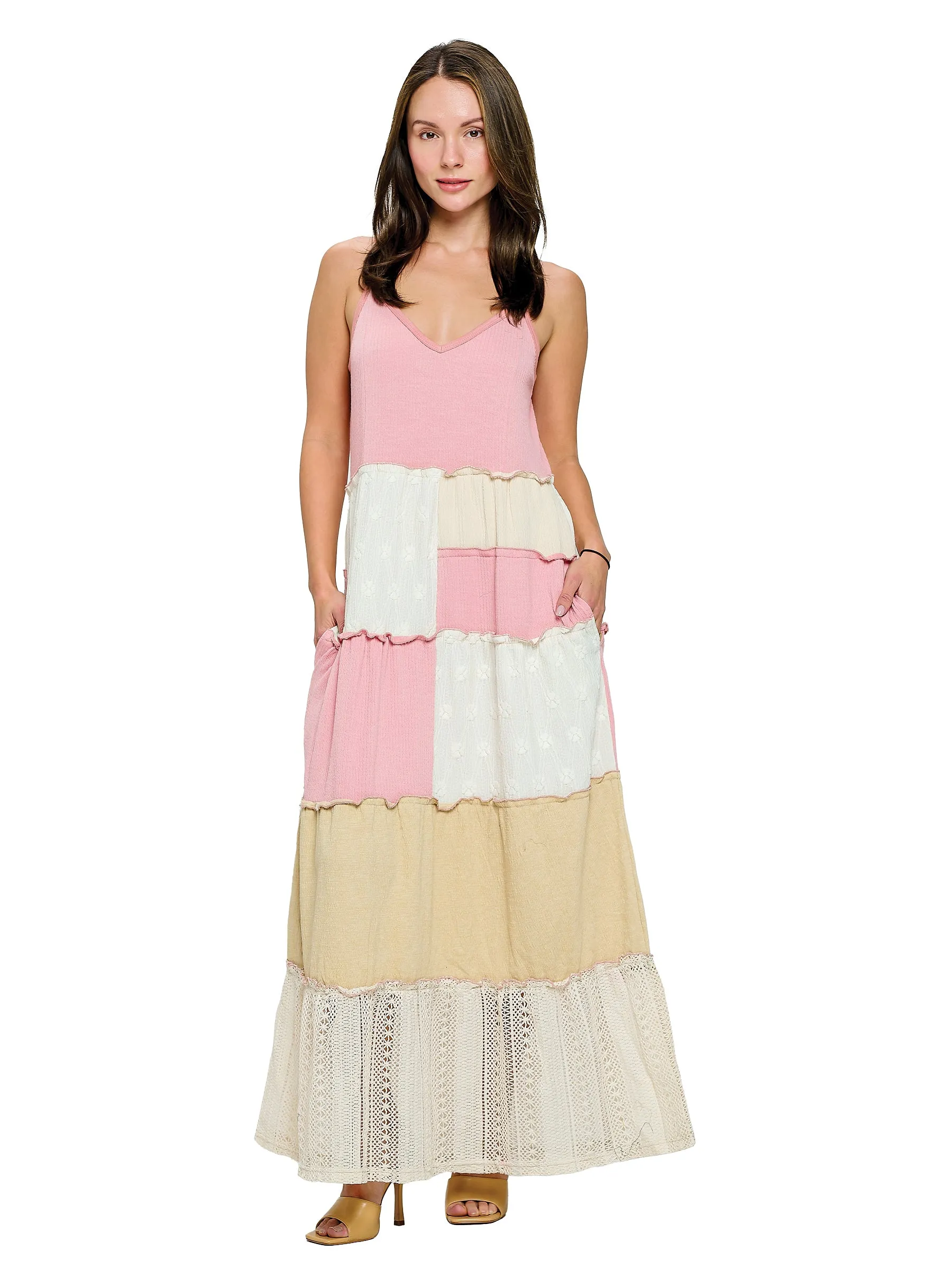 Dress Ruffled Patchwork  Maxi Dress