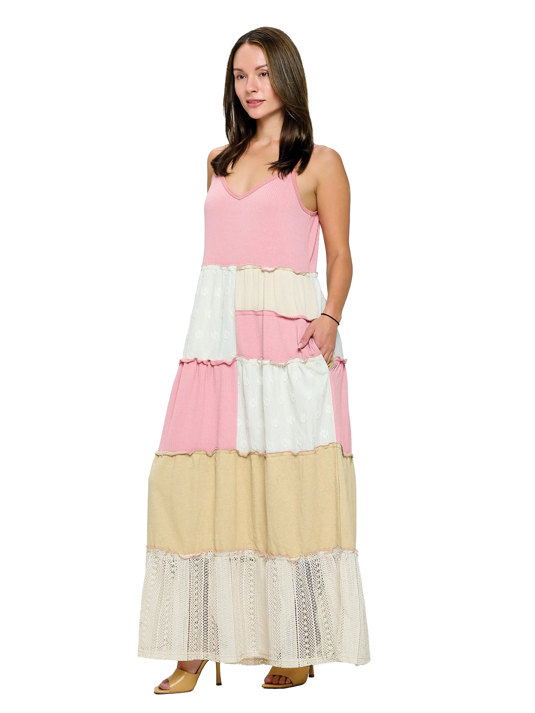 Dress Ruffled Patchwork  Maxi Dress