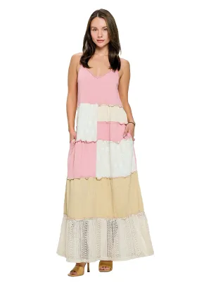 Dress Ruffled Patchwork  Maxi Dress
