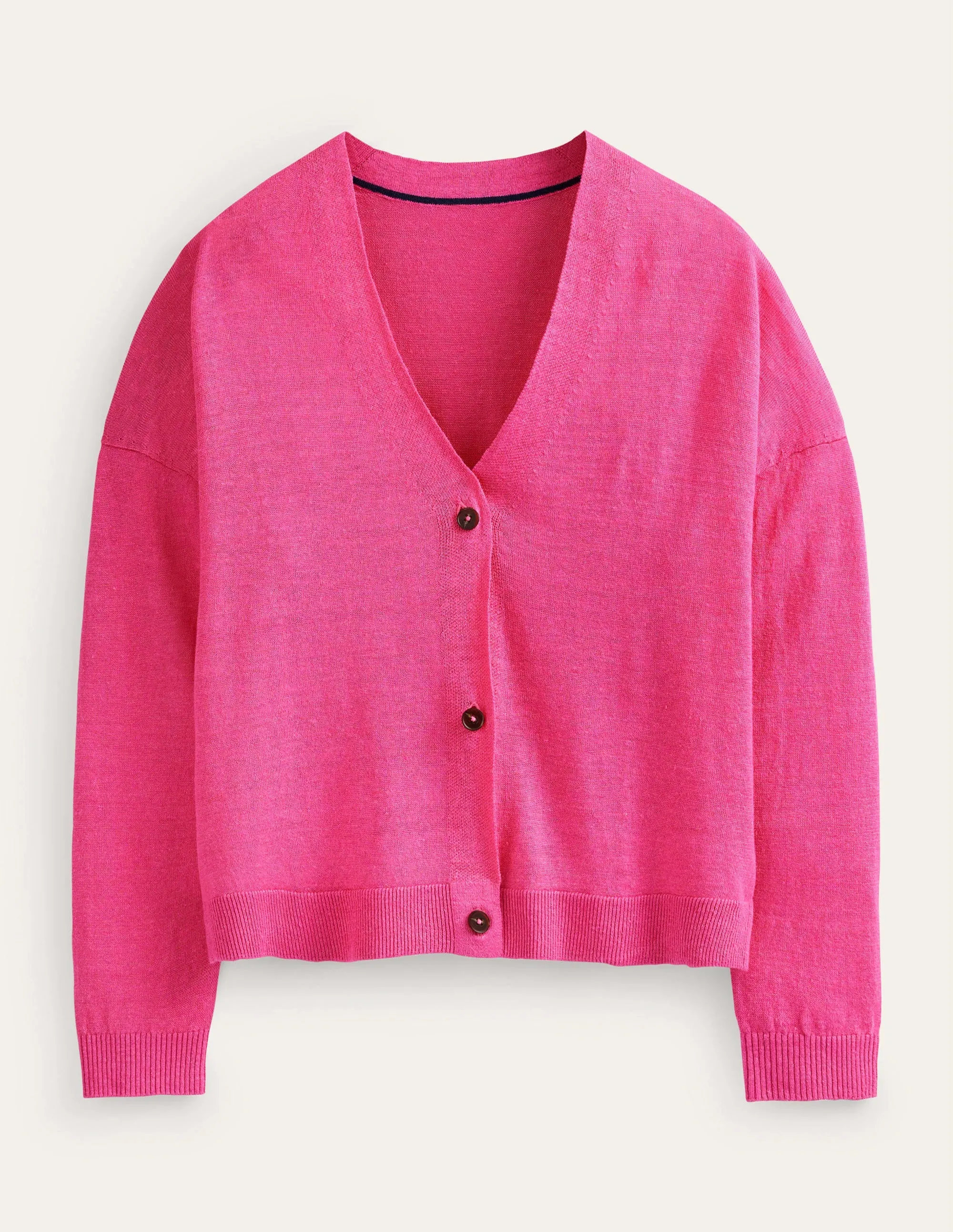 Drop-Shoulder Linen Cardigan-Festival Pink