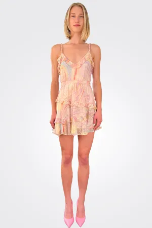 Eira Belted Mini Dress - Peach / Lilac