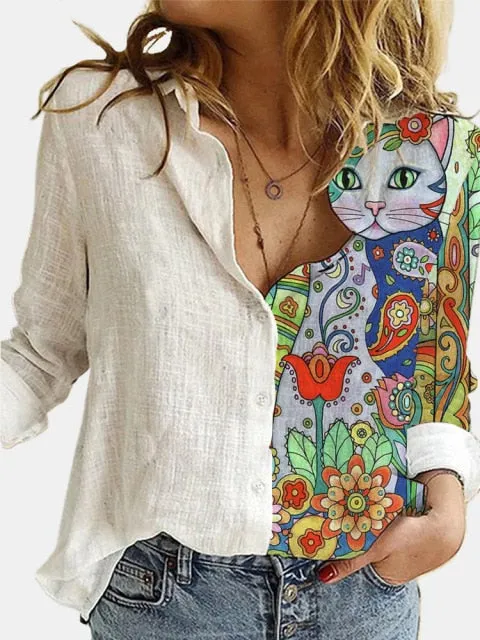 ETST WENDY Digital Print Button Down Linen Shirt