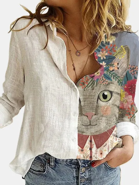 ETST WENDY Digital Print Button Down Linen Shirt