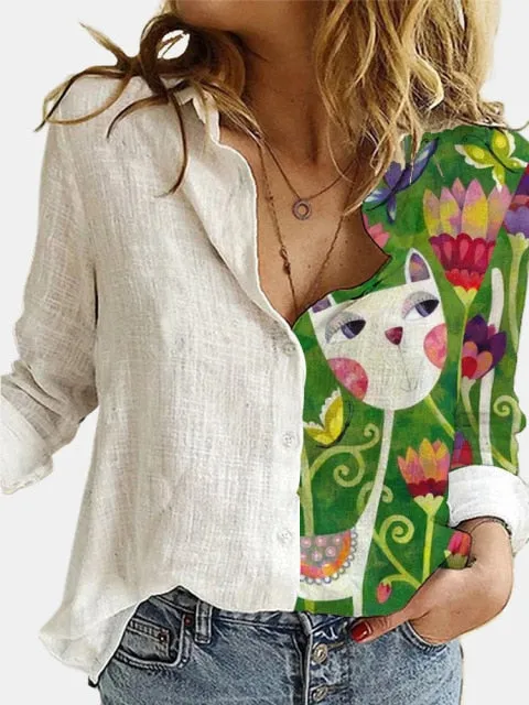 ETST WENDY Digital Print Button Down Linen Shirt