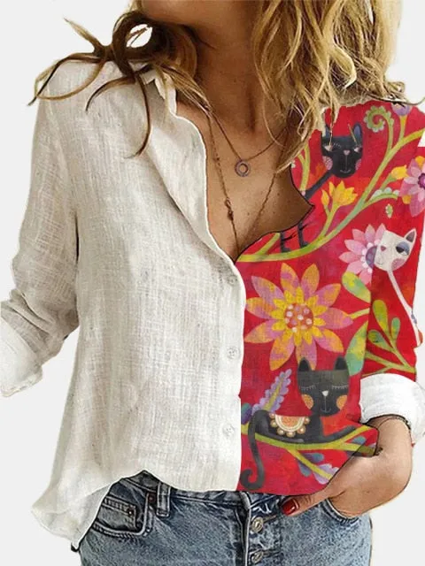 ETST WENDY Digital Print Button Down Linen Shirt