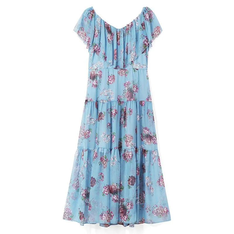Floral Print Ruffled Collar Maxi Dress