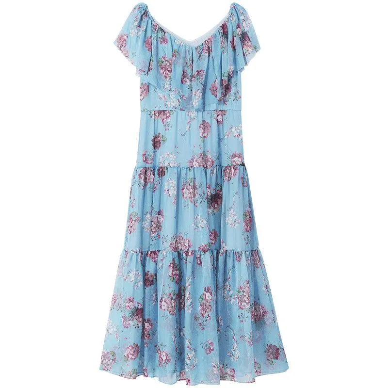 Floral Print Ruffled Collar Maxi Dress
