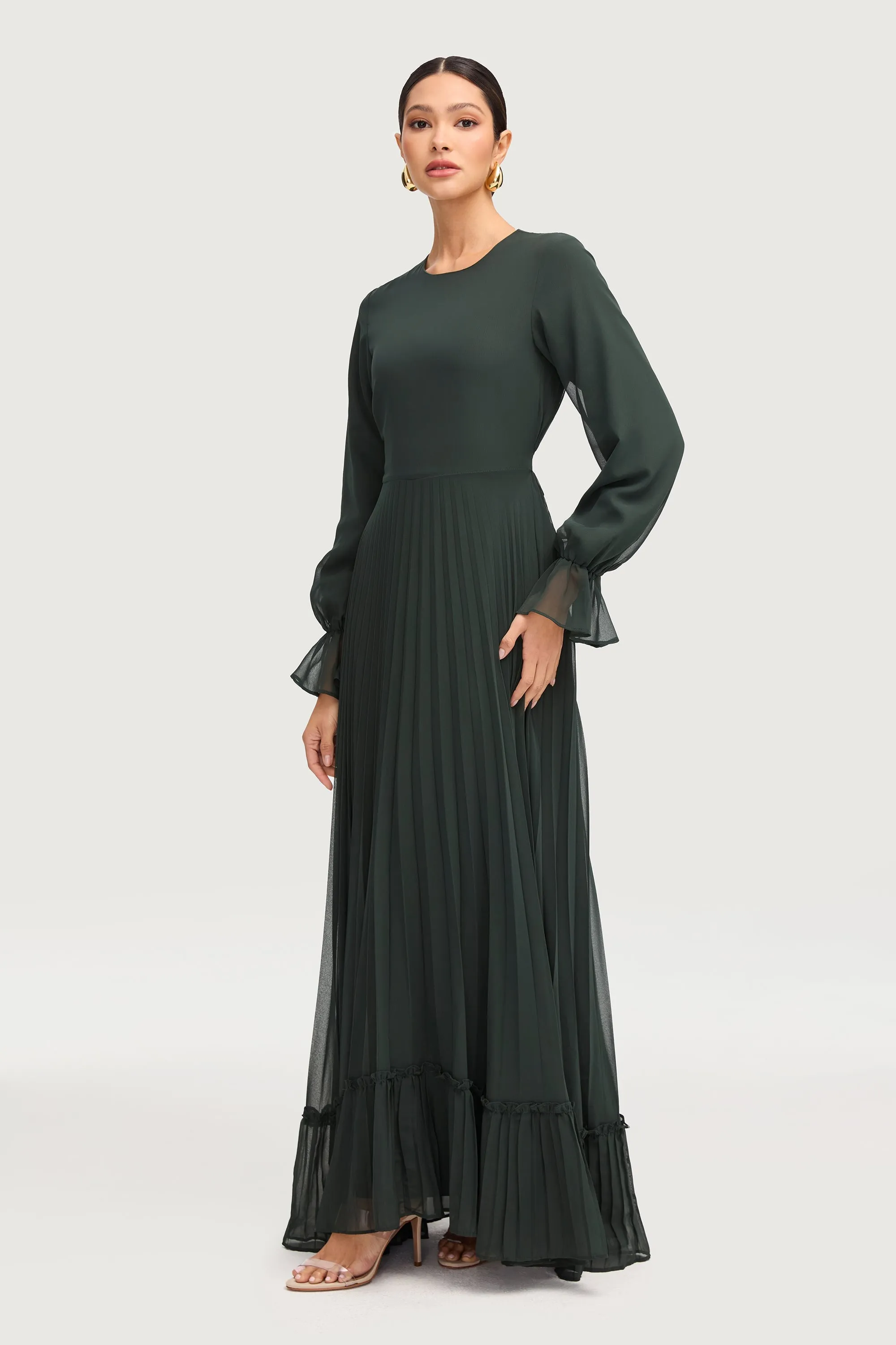 Hajer Pleated Chiffon Maxi Dress - Emerald