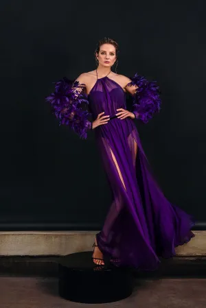 Halter Neck Silk Chiffon Dress