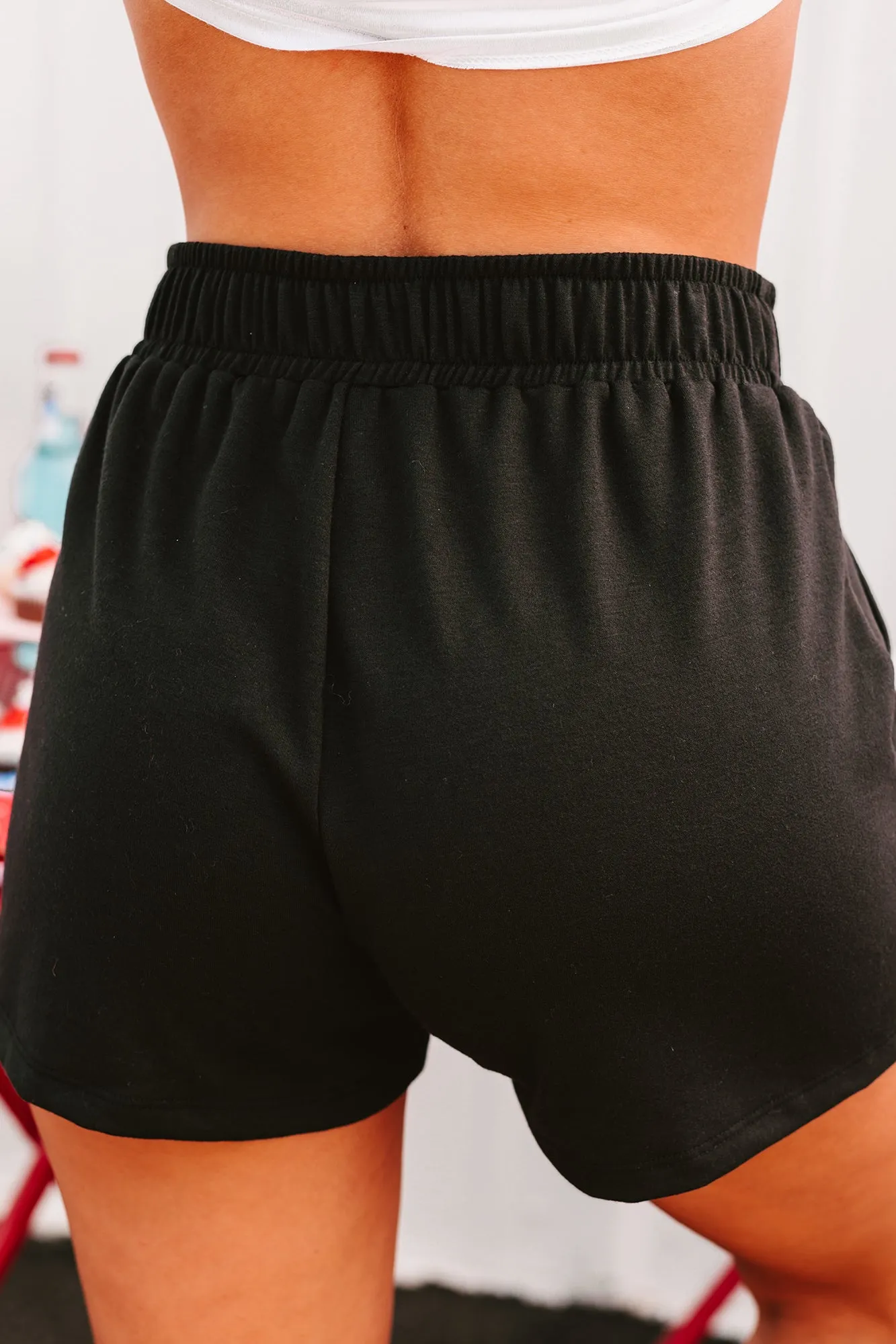 Hangin' At Home High Rise Drawstring Knit Shorts (Black)
