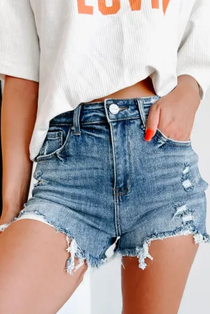 Hearing Rumors High Rise Distressed Risen Denim Shorts (Medium)