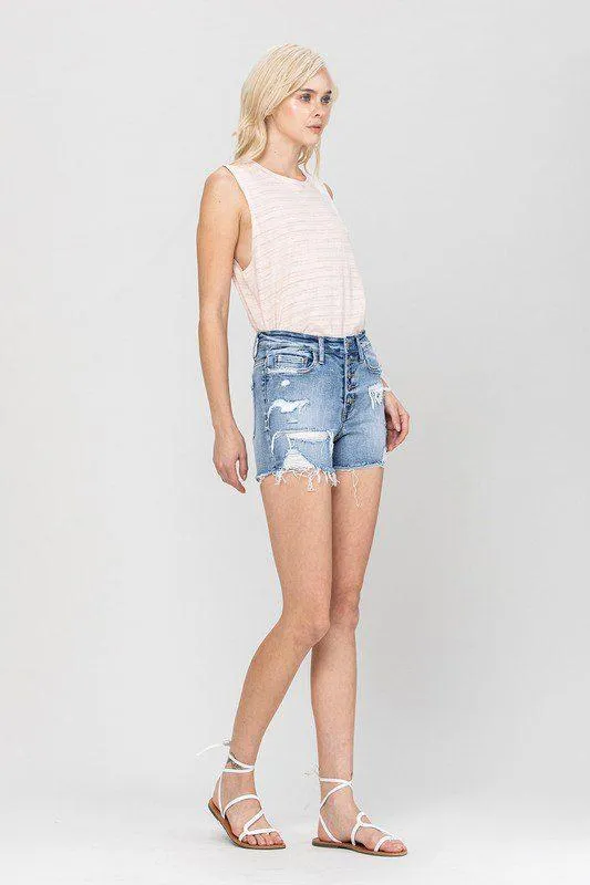 High Rise Distressed Denim Shorts Sweet Sea