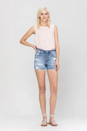 High Rise Distressed Denim Shorts Sweet Sea