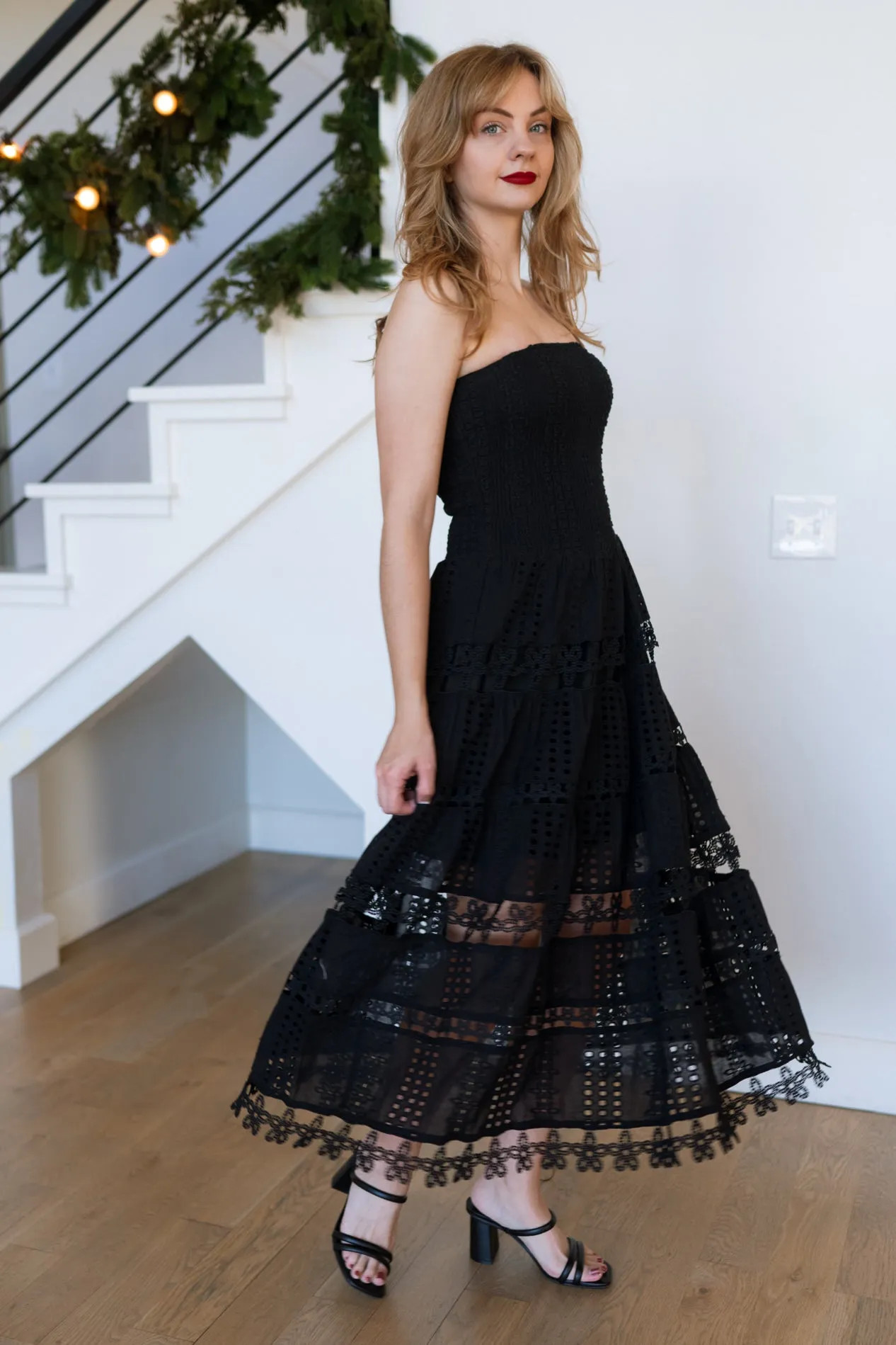 Jolene Eyelet Lace Tube Dress - Black